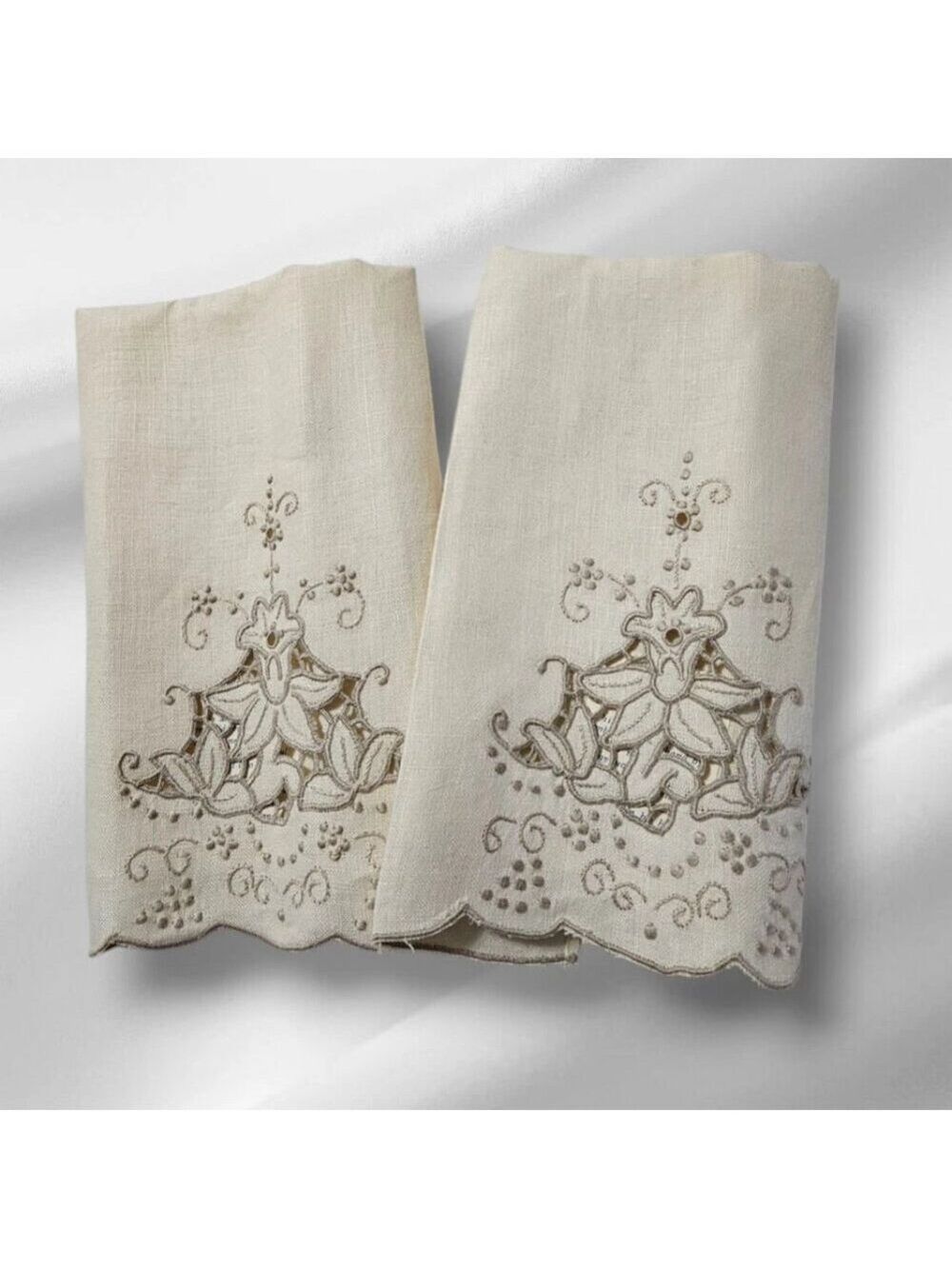 Bundle 6 Linen Napkins Tea Towel Multicolor Floral Embroidered Spring Tableware - Picture 5 of 9